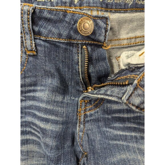 Machine Nouvelle Mode Jeans Womens SZ 30 Blue Destressed Whiskers Tapered Faded - Picture 14 of 16